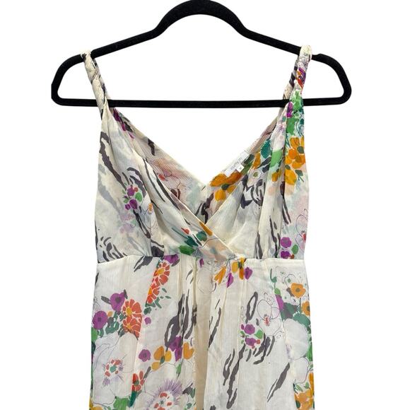 Matty M 100% Silk Floral Maxi Dress with Belt White Multicolor Size Medium - Picture 6 of 13